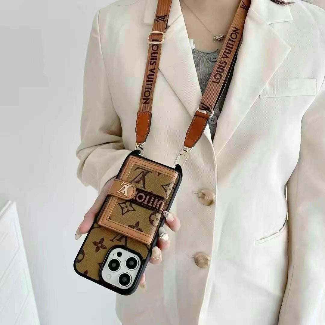 Designer Leather Phone Case with Card Holder & Detachable Strap