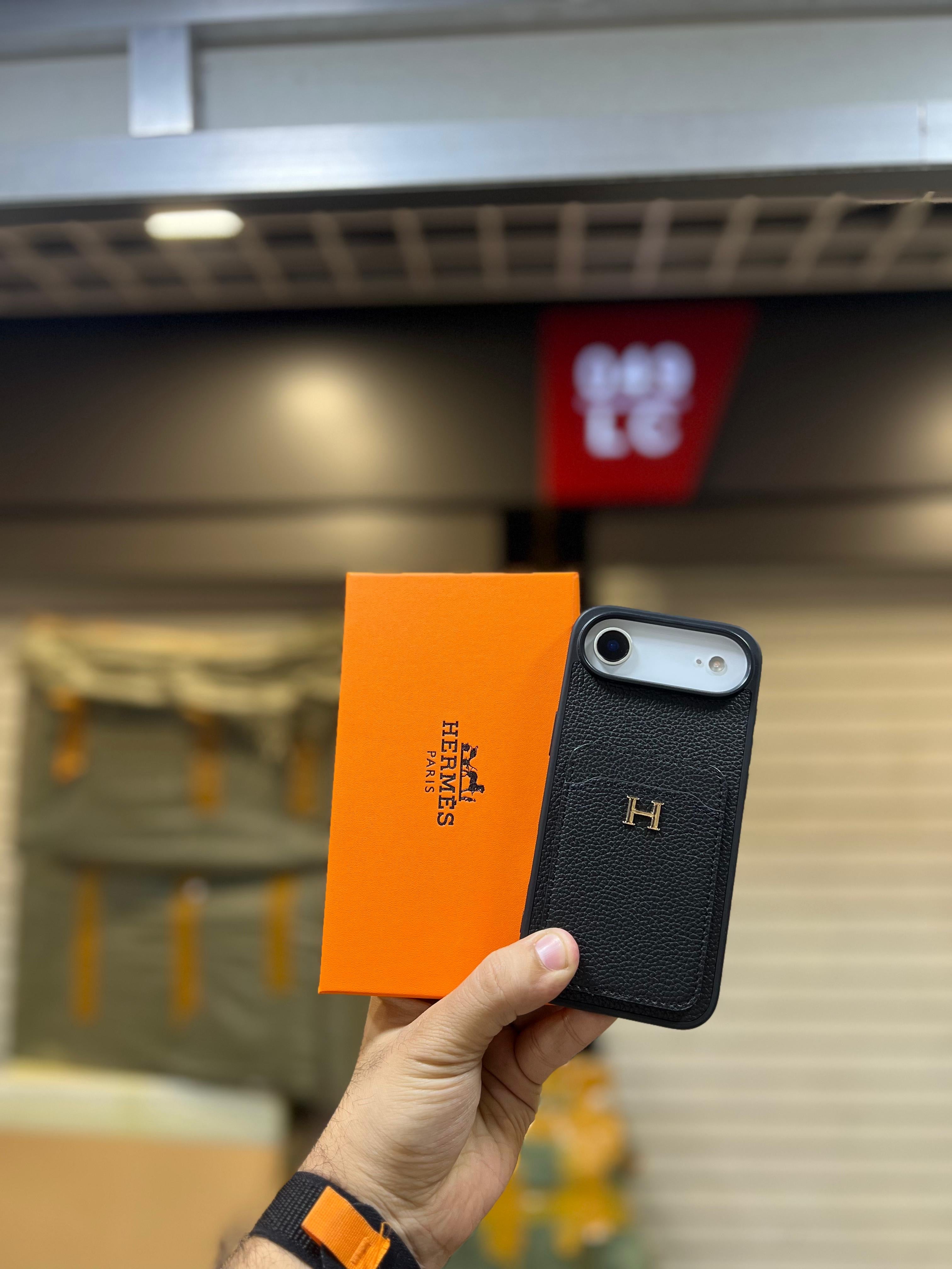 Luxury Her mes-Style Leather Card Holder Case for iPhone