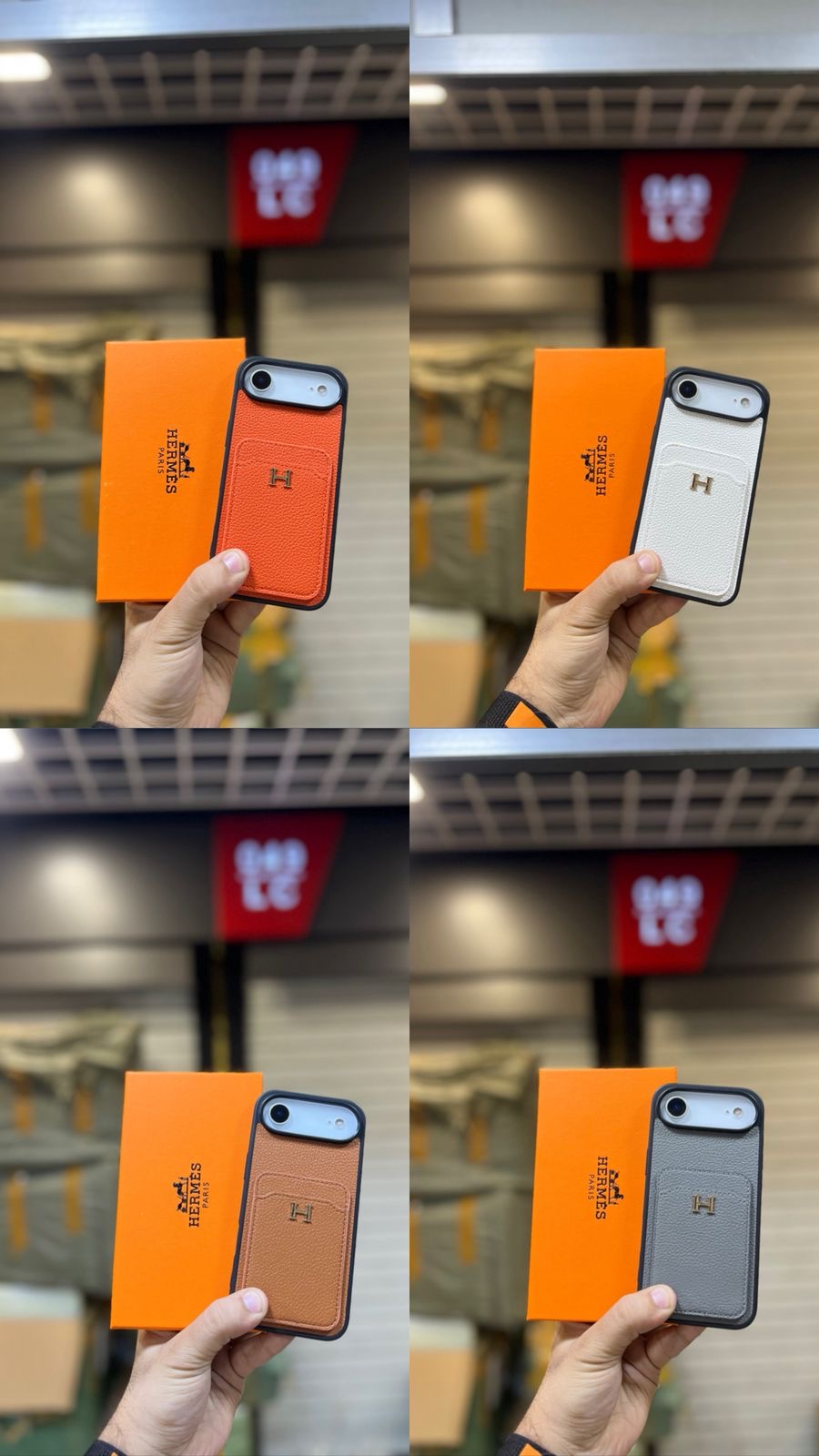 Luxury Her mes-Style Leather Card Holder Case for iPhone