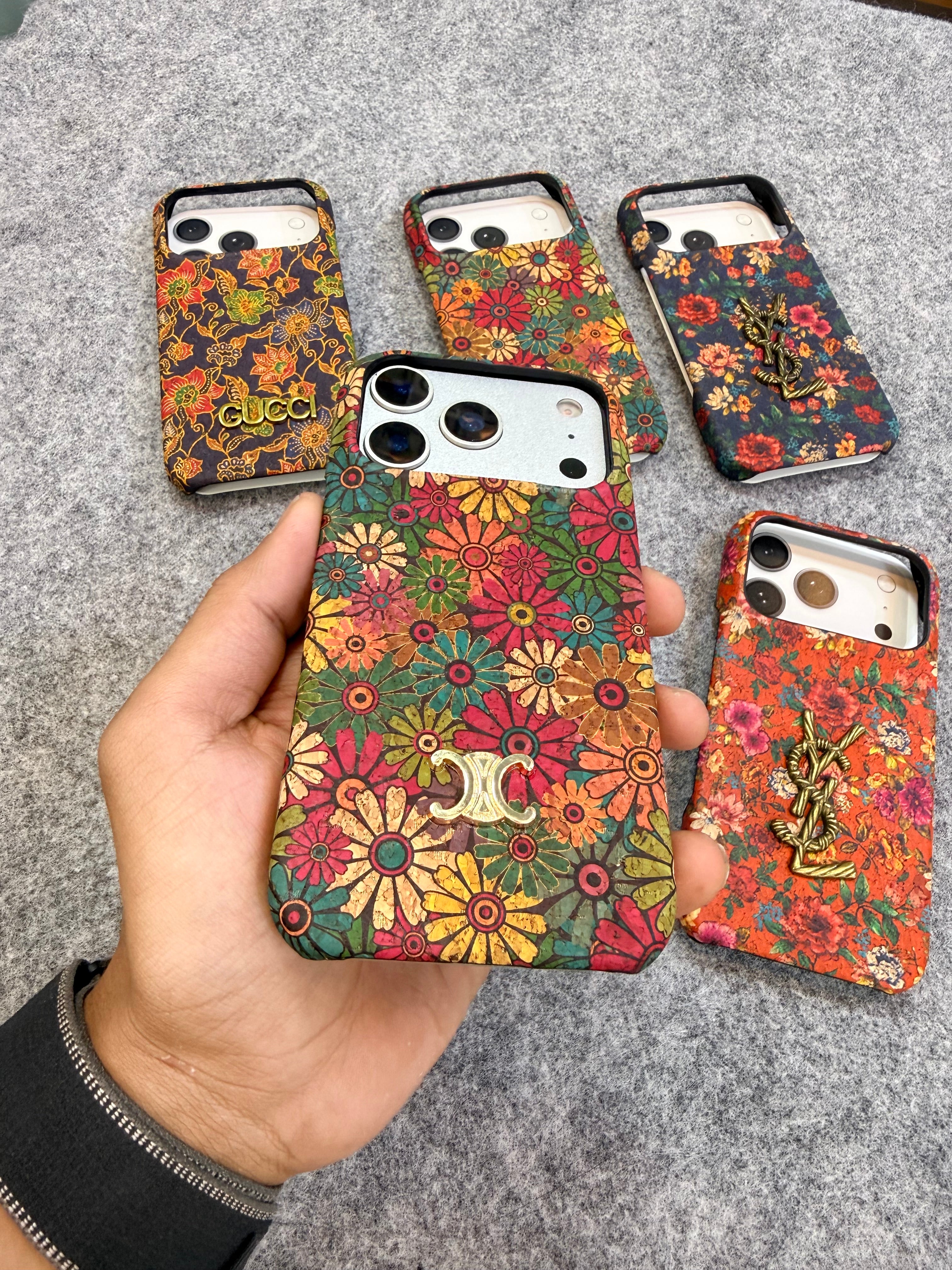 Luxury Floral Designer-Style Mobile Case with Metal Logo | Shockproof Premium Printed Back Cover