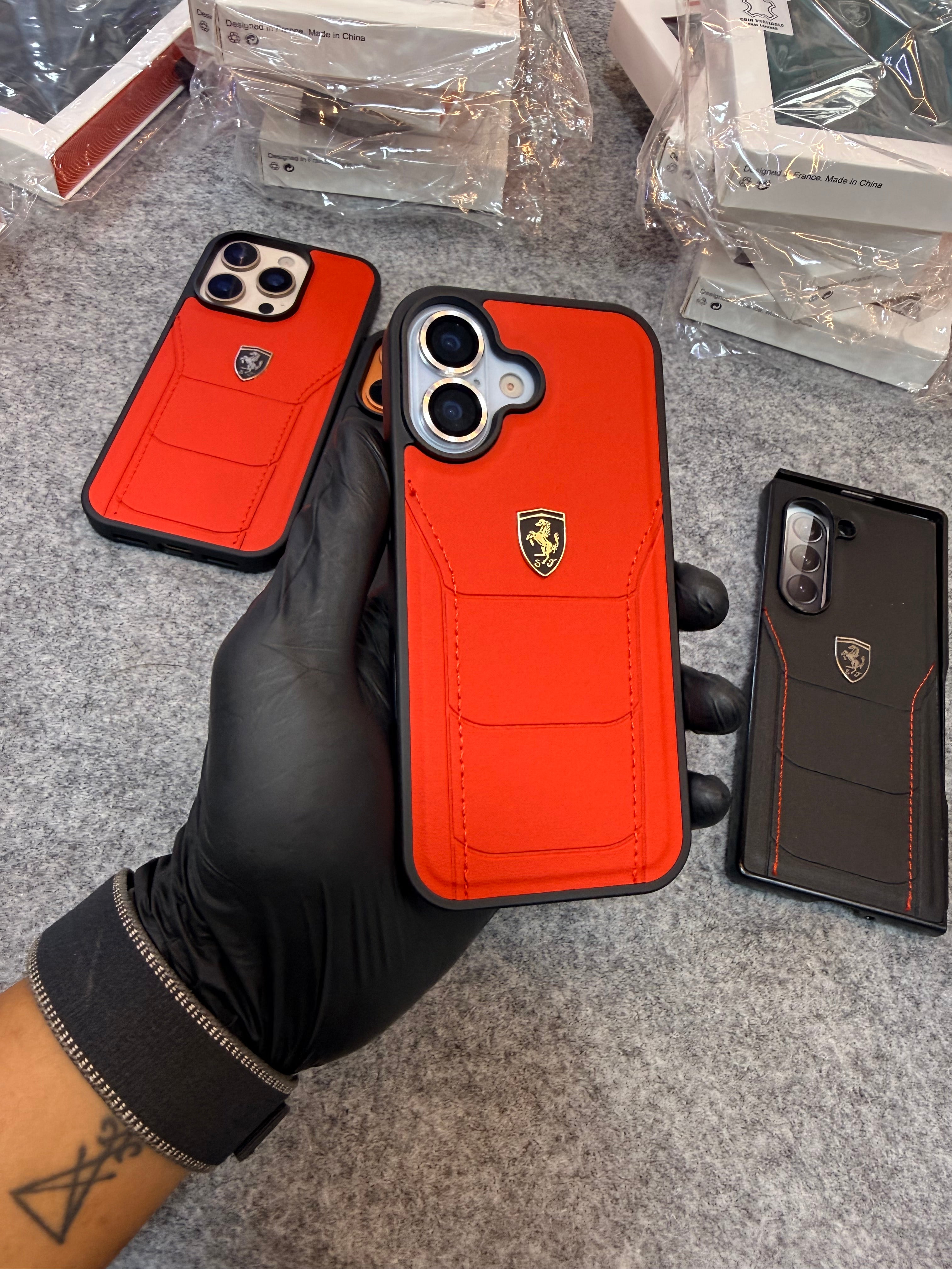 Ferrari-Style Leather Finish Hand-Stitched Racing Design Case