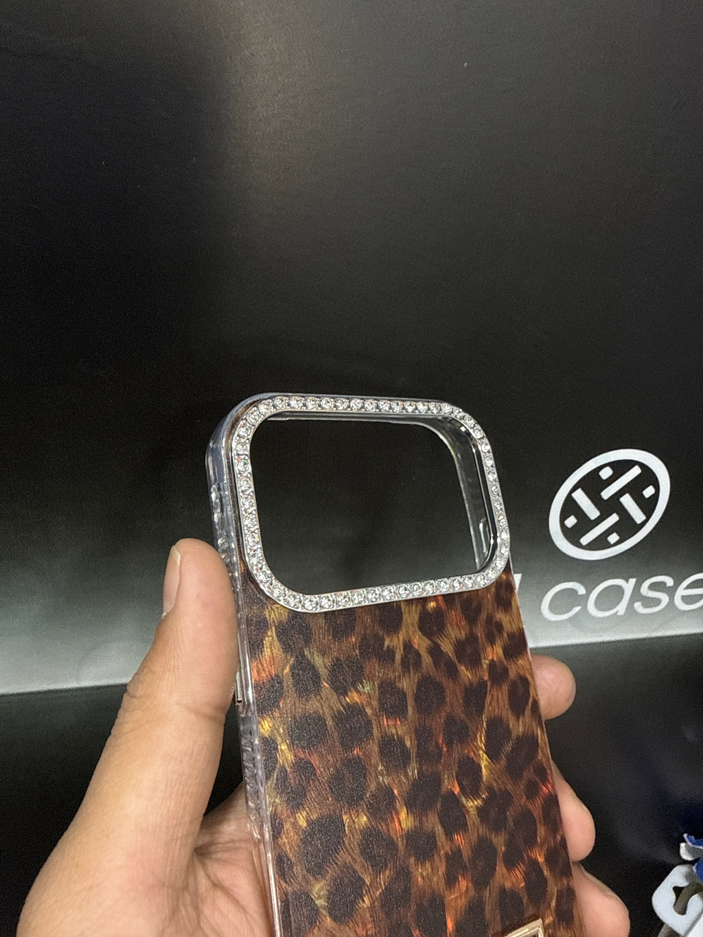 Leopard print case with camera side diamond