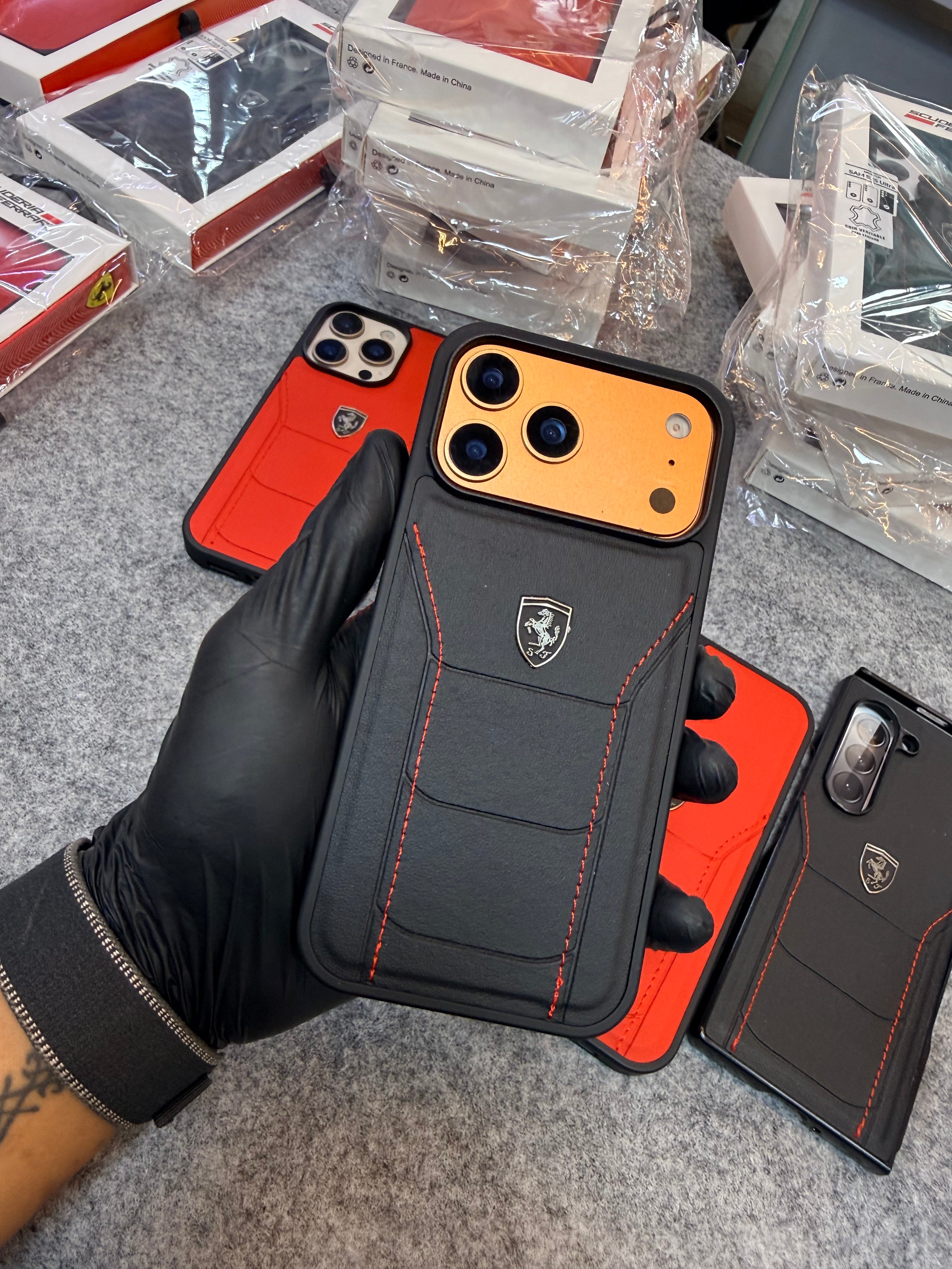 Ferrari-Style Leather Finish Hand-Stitched Racing Design Case