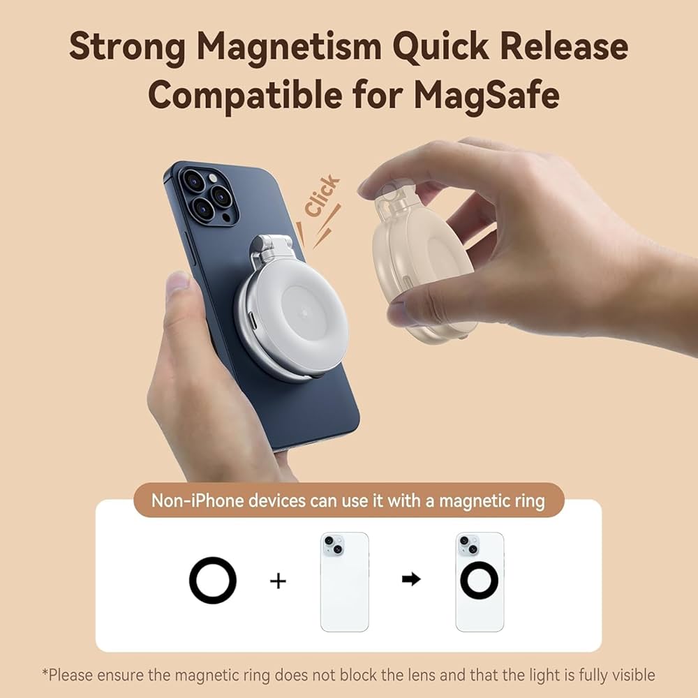 TELESIN Magnetic Selfie Light  Magsafe, 360° LED Selfie Ring Fill Light with Sticky Ring for Selfies, Photography, Zoom Calls and Video Conferencing