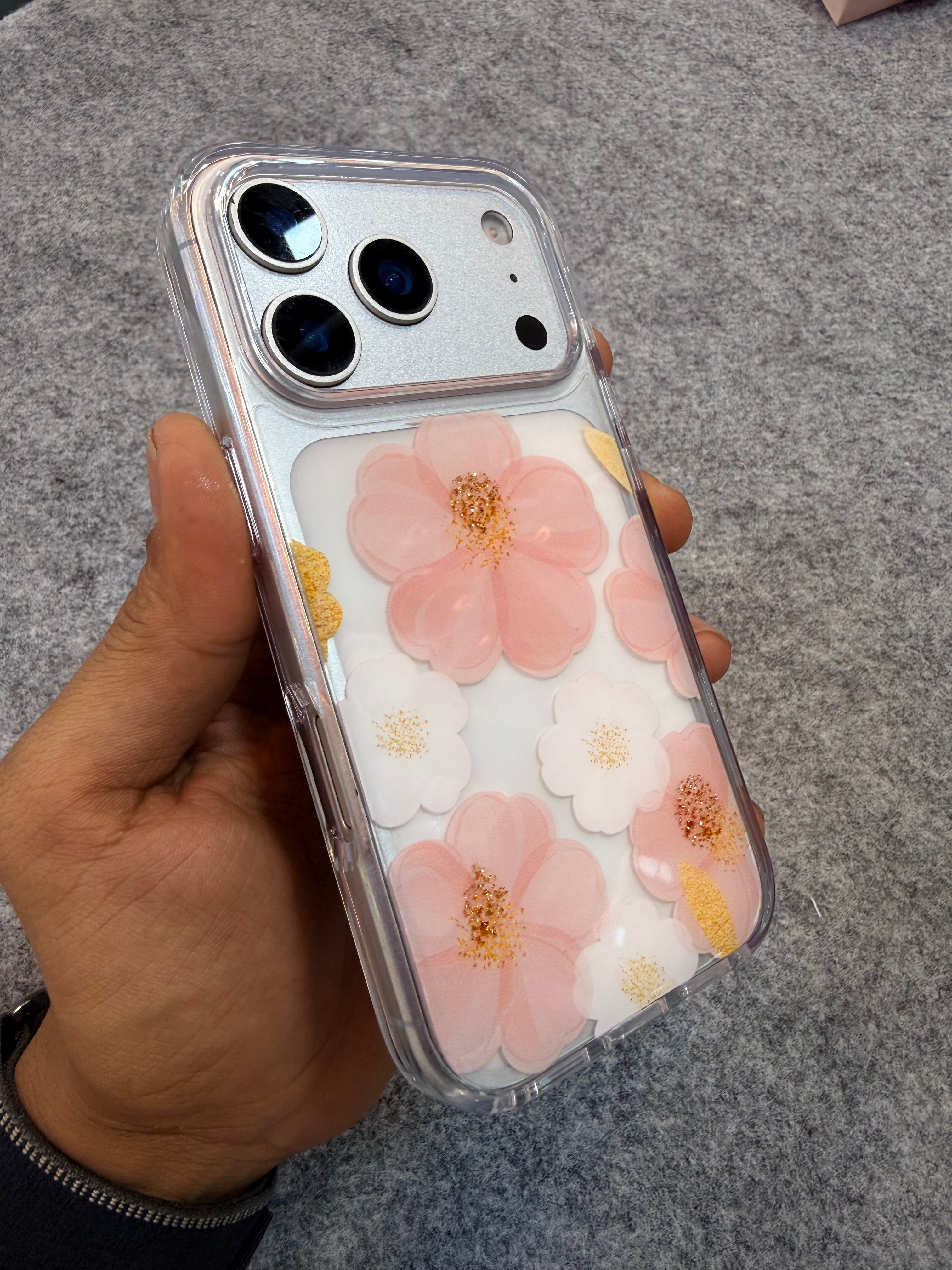 3D Floral Transparent Phone Case with Glitter