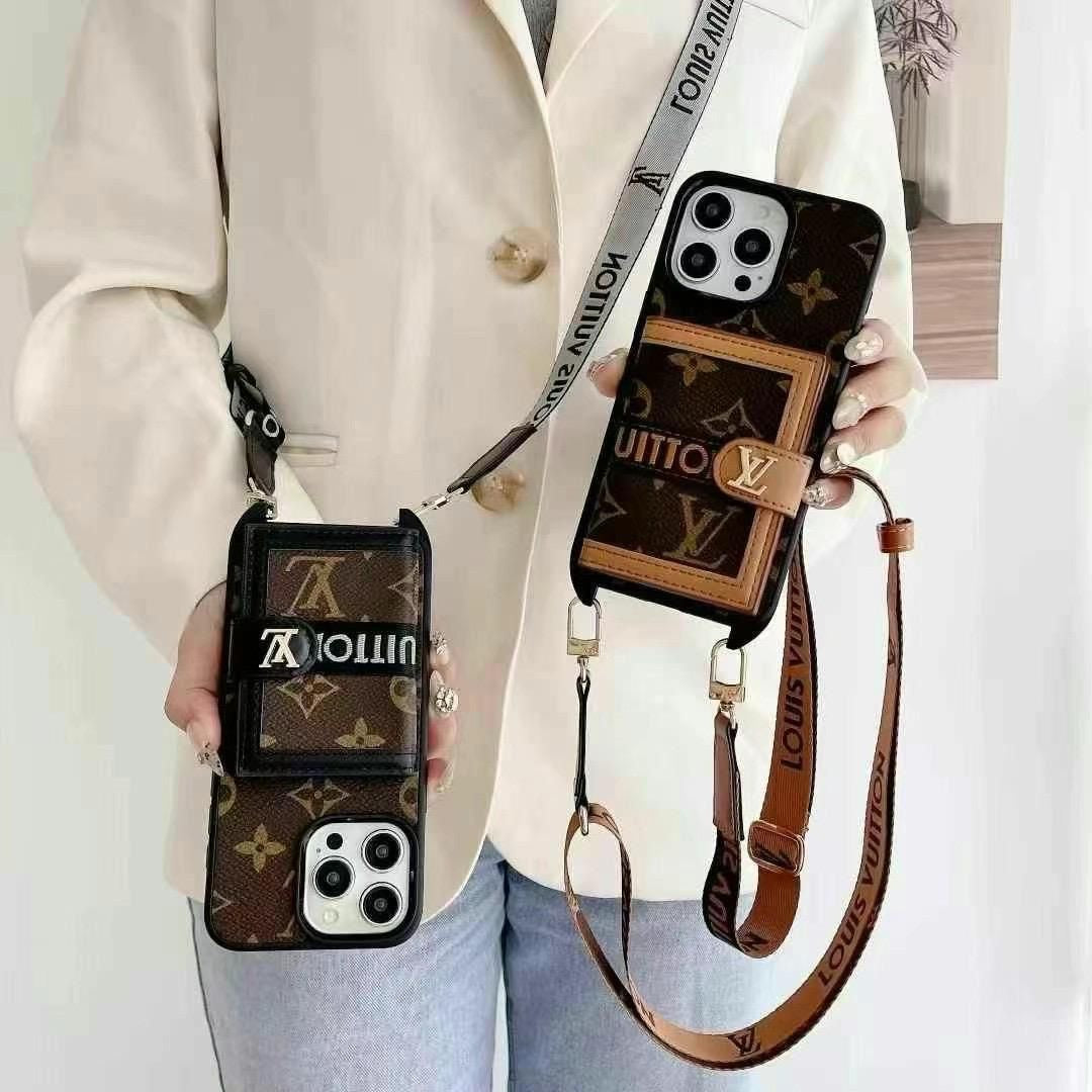 Designer Leather Phone Case with Card Holder & Detachable Strap