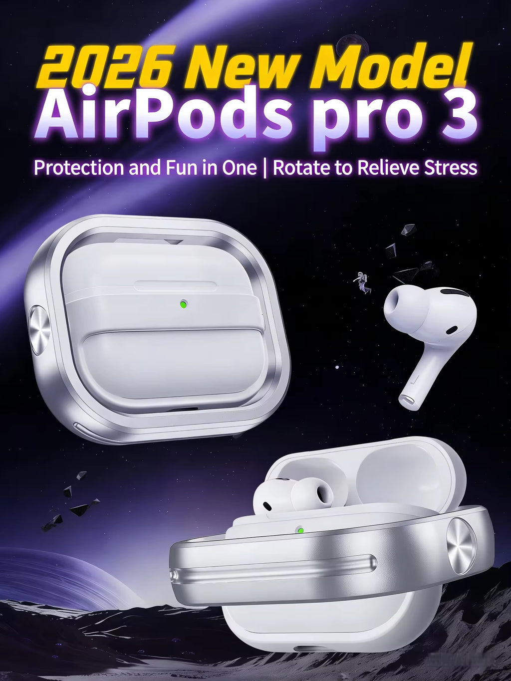 AirPods Pro 3 Rotating Metal Frame Protective Case – 360° Spinner Ring Shockproof Cover with Magnetic Lock