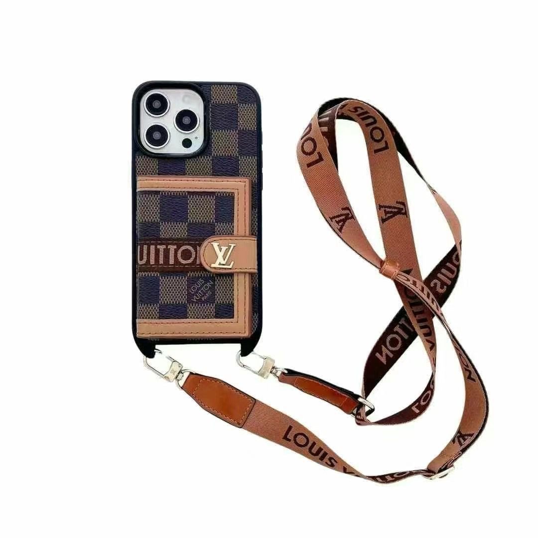 Designer Leather Phone Case with Card Holder & Detachable Strap