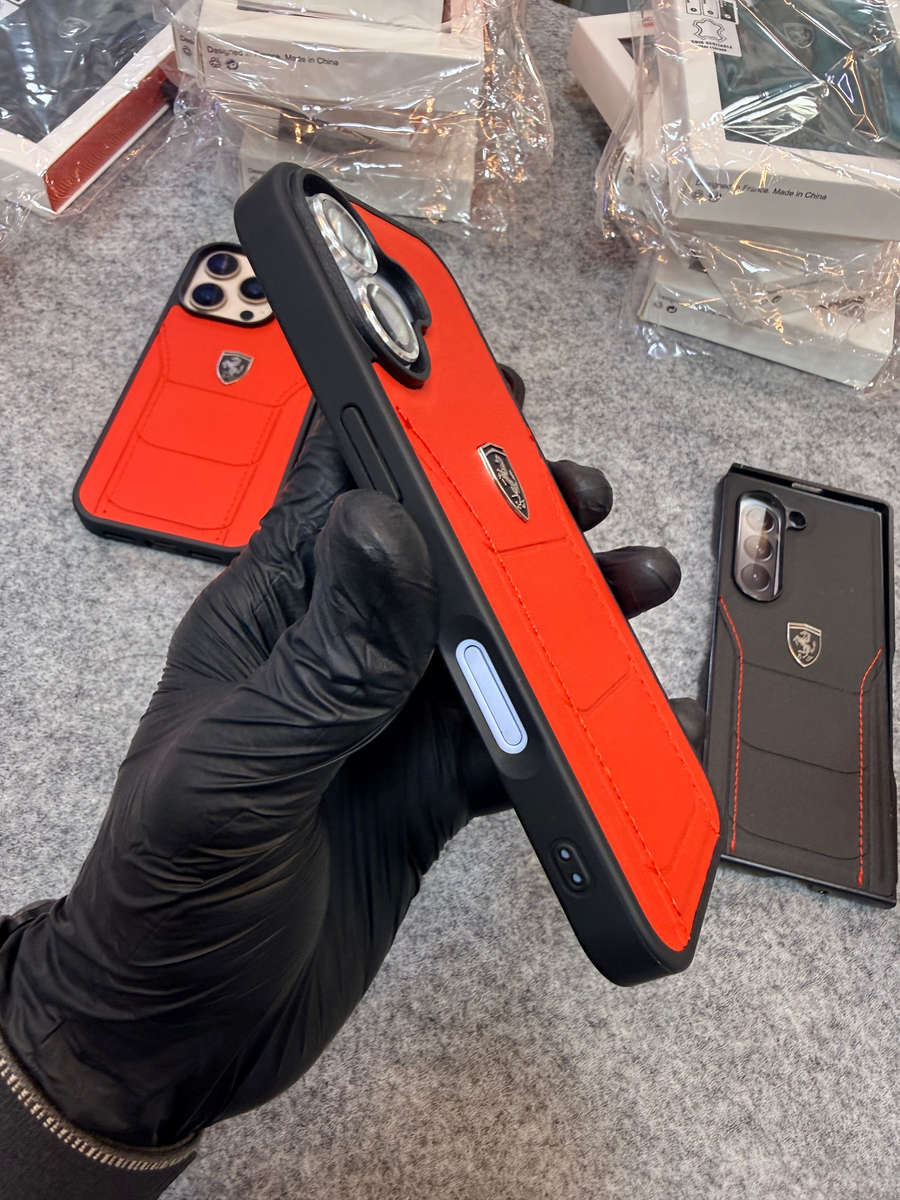 Ferrari-Style Leather Finish Hand-Stitched Racing Design Case
