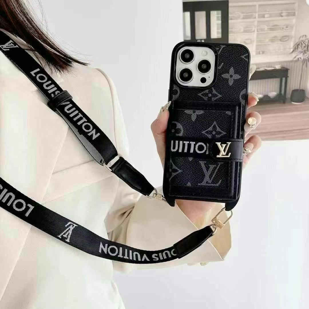 Designer Leather Phone Case with Card Holder & Detachable Strap