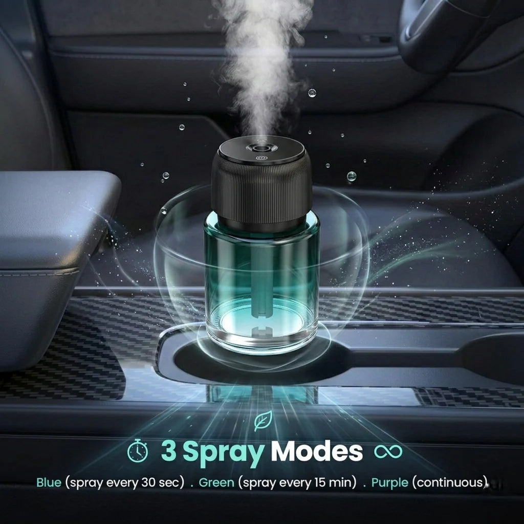 Smart Car Aroma Diffuser with Red LED Ambient Light | Portable Luxury Fragrance Spray for Car, Office & Home
