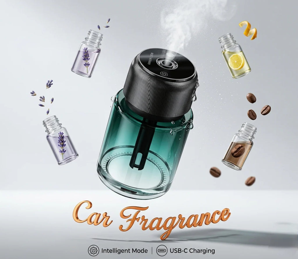 Smart Car Aroma Diffuser with Red LED Ambient Light | Portable Luxury Fragrance Spray for Car, Office & Home