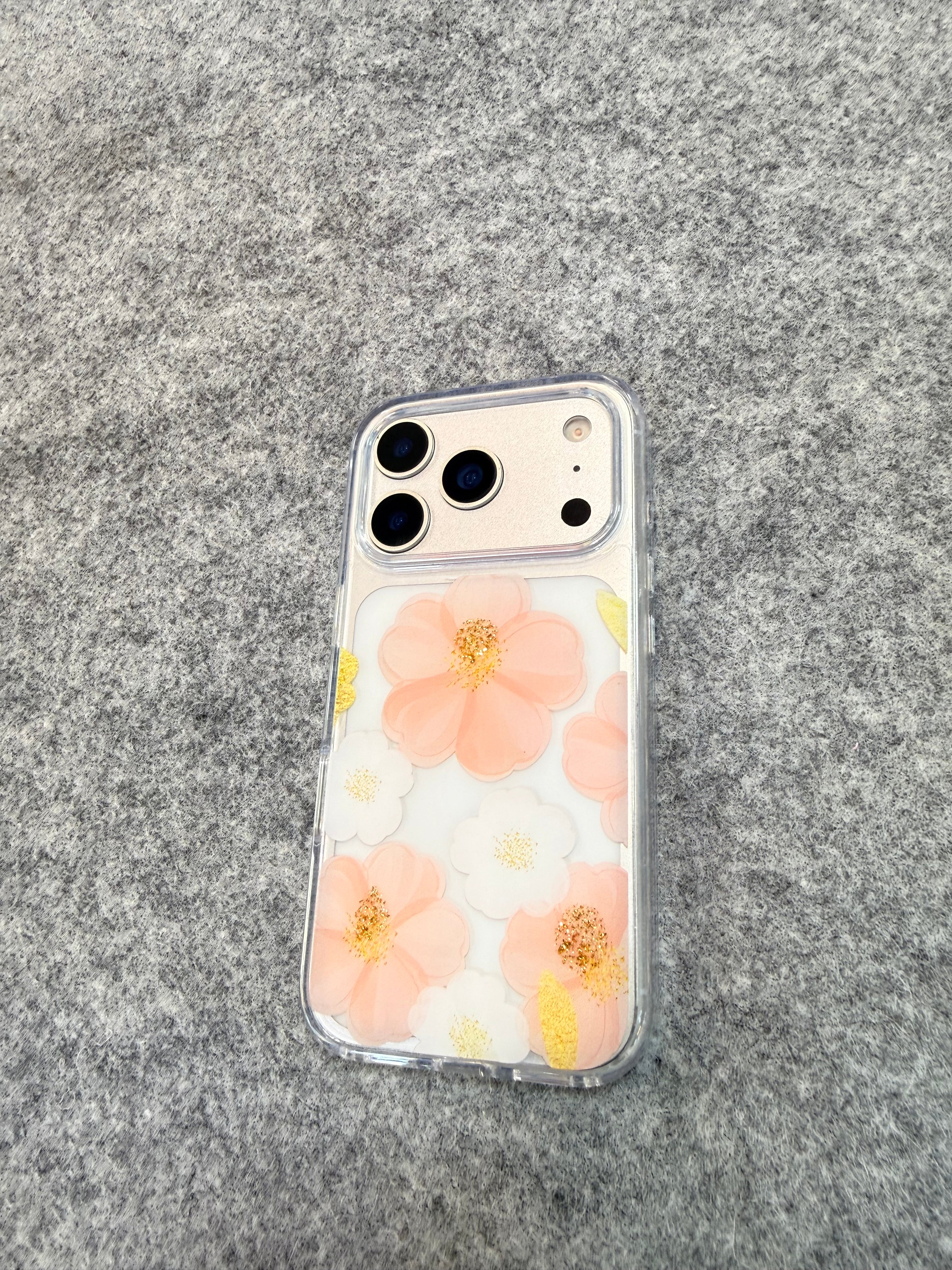 3D Floral Transparent Phone Case with Glitter