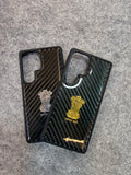 Premium Carbon Fiber Phone Case with Golden Ashok Stambh Emblem