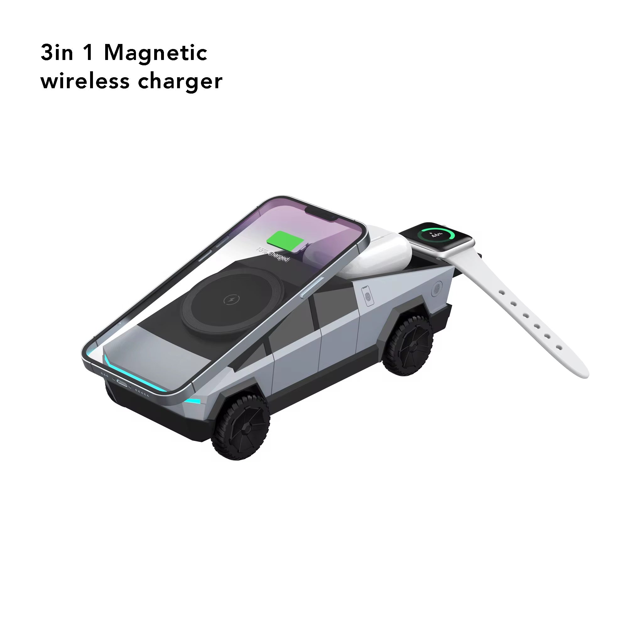 Cybertruck 3-in-1 Magnetic Wireless Fast Charger for iPhone, Apple Watch & AirPods (MagSafe Charging Dock)