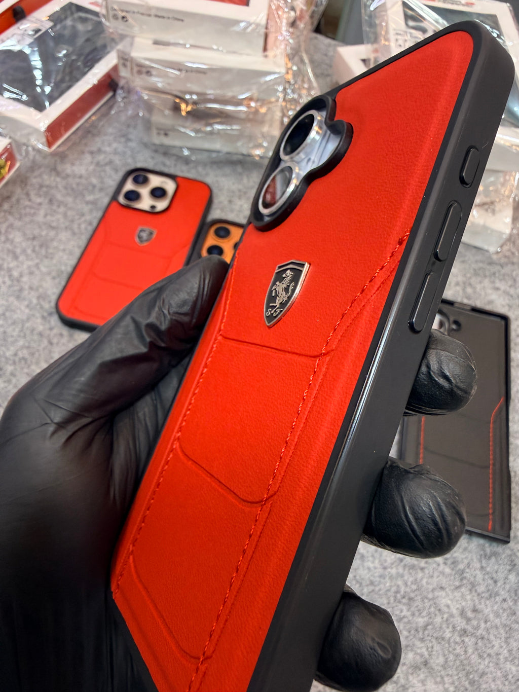 Ferrari-Style Leather Finish Hand-Stitched Racing Design Case