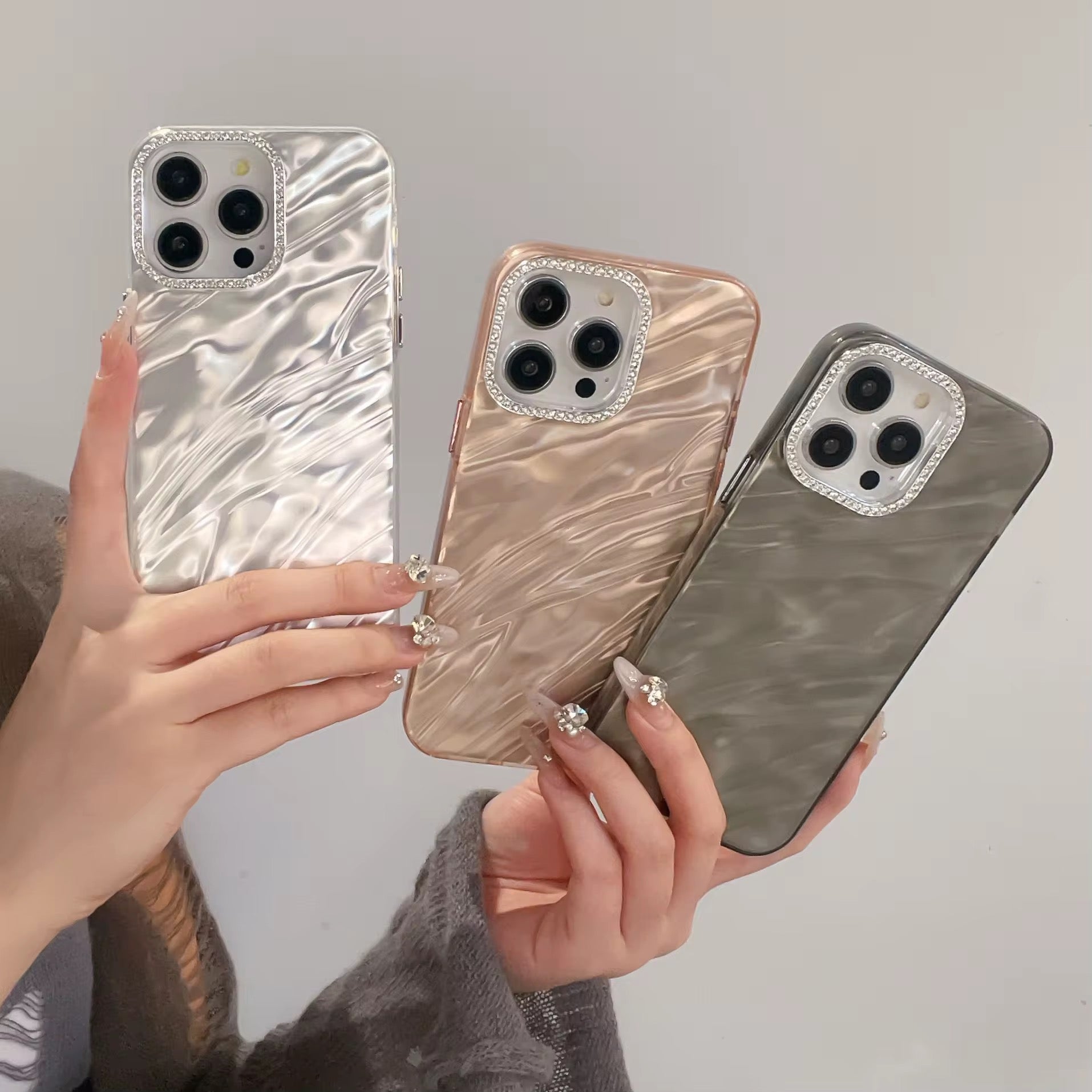 High-End Fashion Marble Case for Girls | Bling Crystal Camera Bumper | Protective Cover