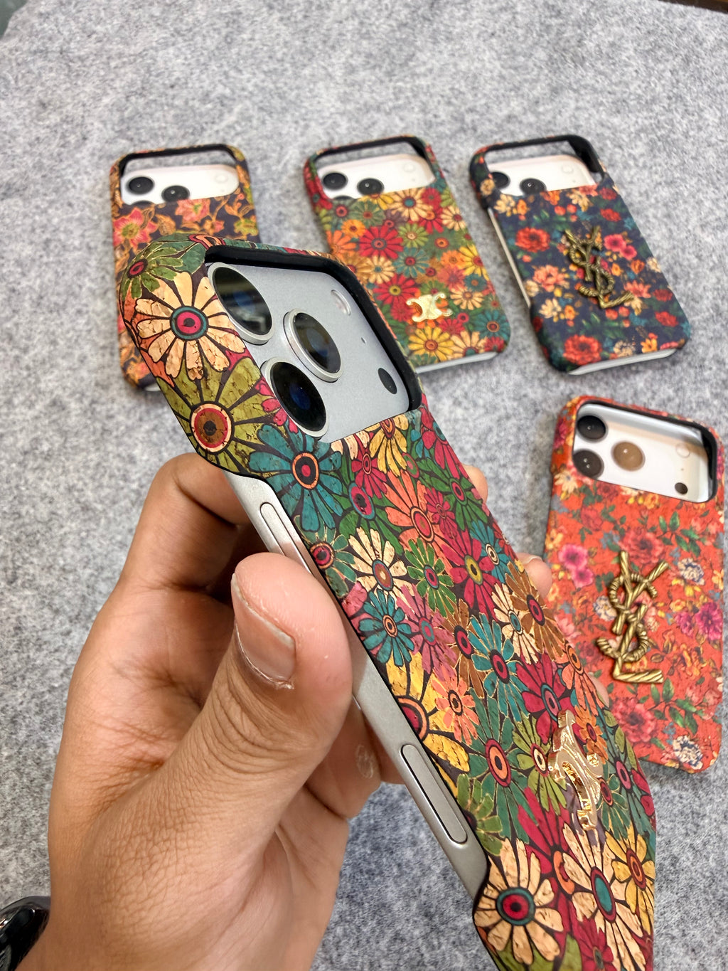 Luxury Floral Designer-Style Mobile Case with Metal Logo | Shockproof Premium Printed Back Cover