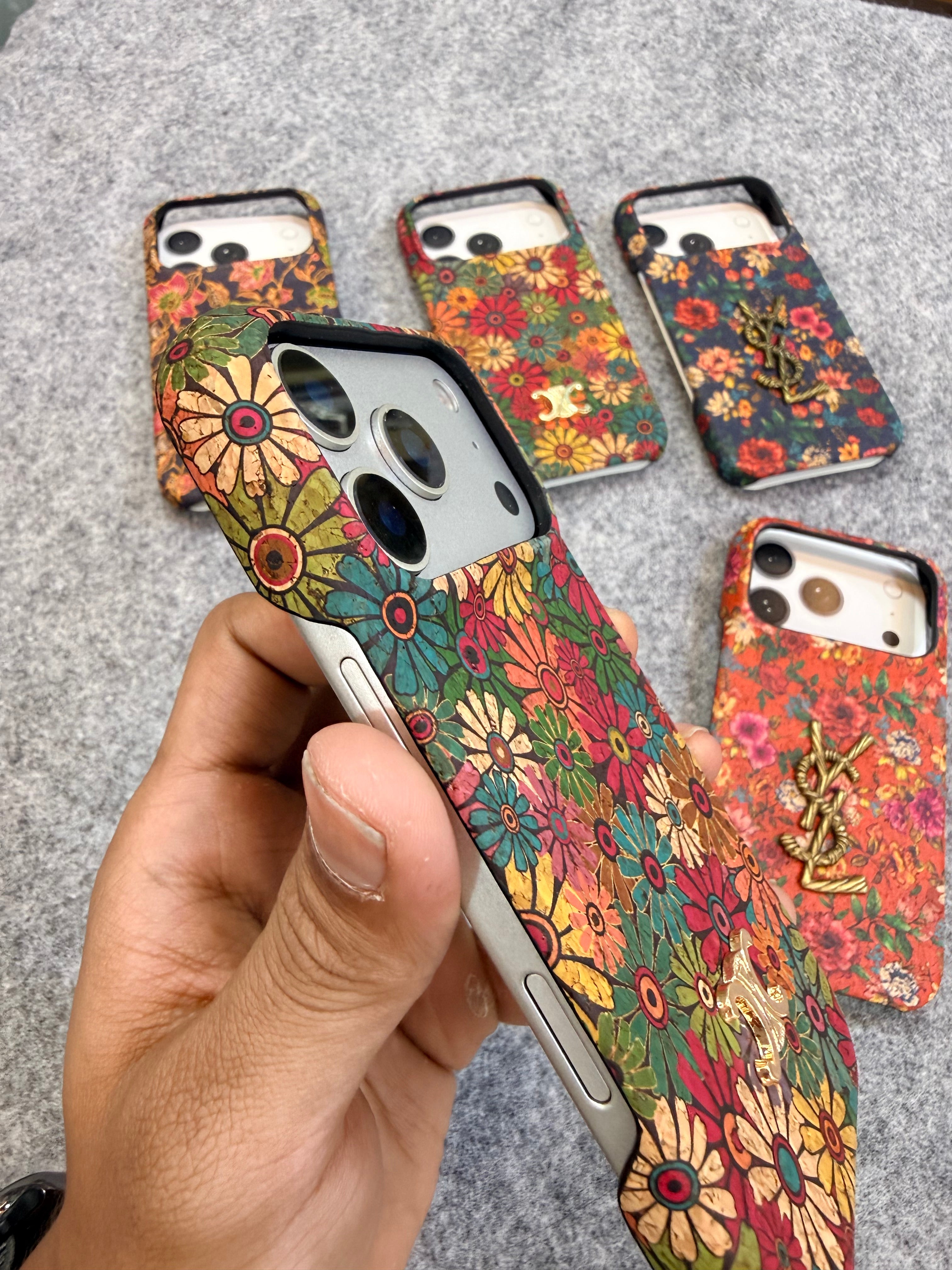 Luxury Floral Designer-Style Mobile Case with Metal Logo | Shockproof Premium Printed Back Cover