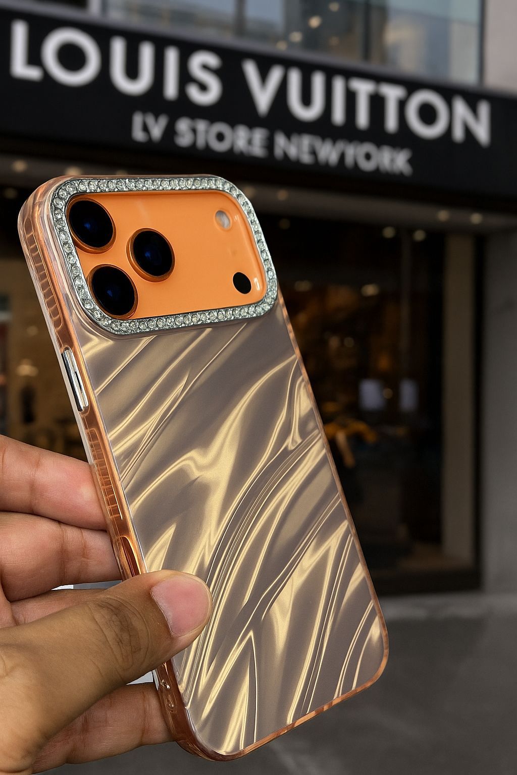 High-End Fashion Marble Case for Girls | Bling Crystal Camera Bumper | Protective Cover