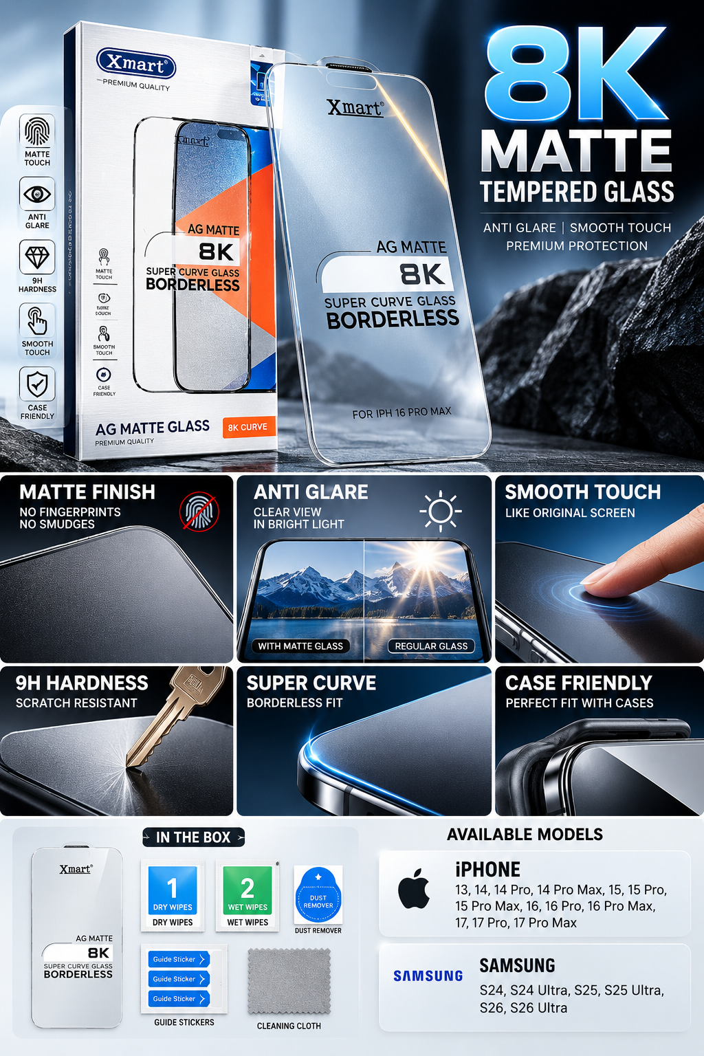 8K AG Matte Tempered Glass – Super Curve Borderless Anti-Glare Screen Protector