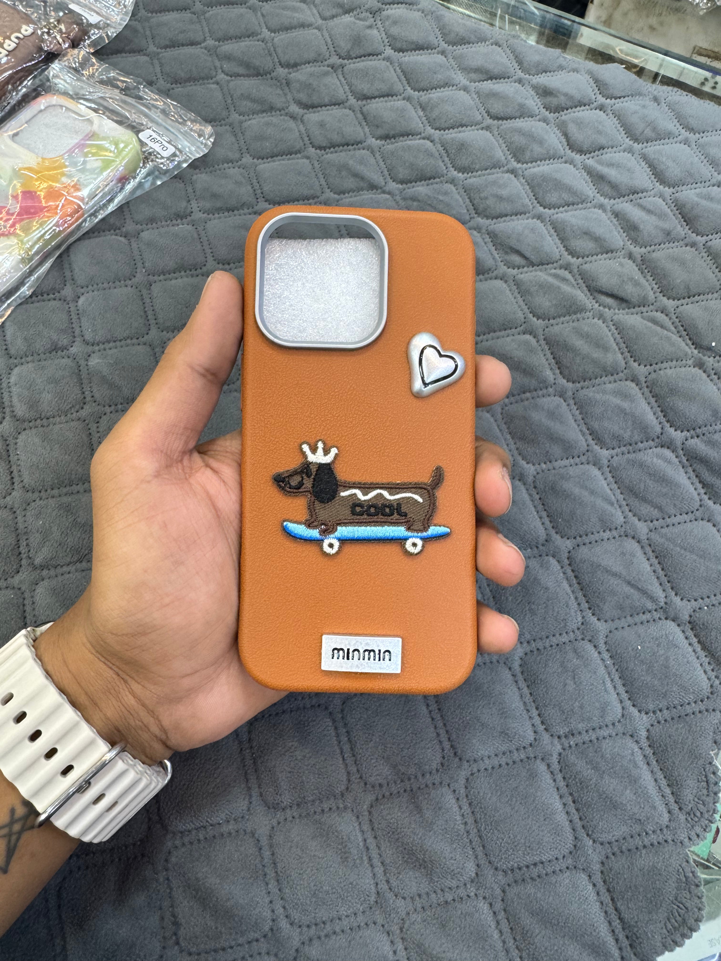 MINMIN 3D Dog Patch Leather Case
