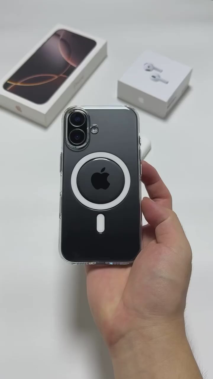 Crystal clear, transparent case with metal buttons and side air cushions